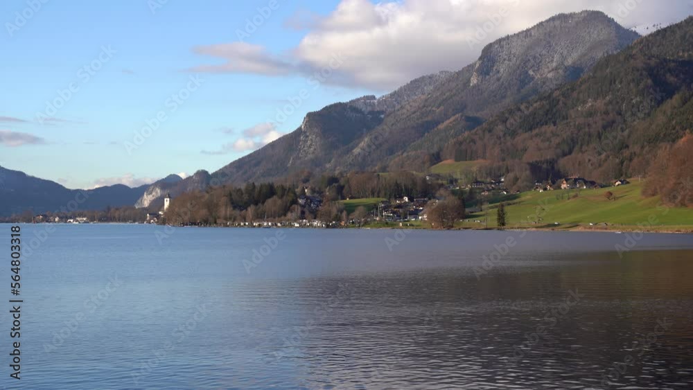 Wolfgangsee lake in sunny day with autumn Landscape background. Wolfgangsee lake in sunny day with autumn Landscape background.