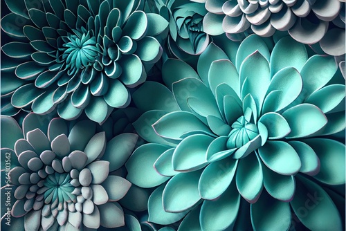 Green flowers, beautiful 3D flowers, water lily, or Nymphaeum made in green, generative ai