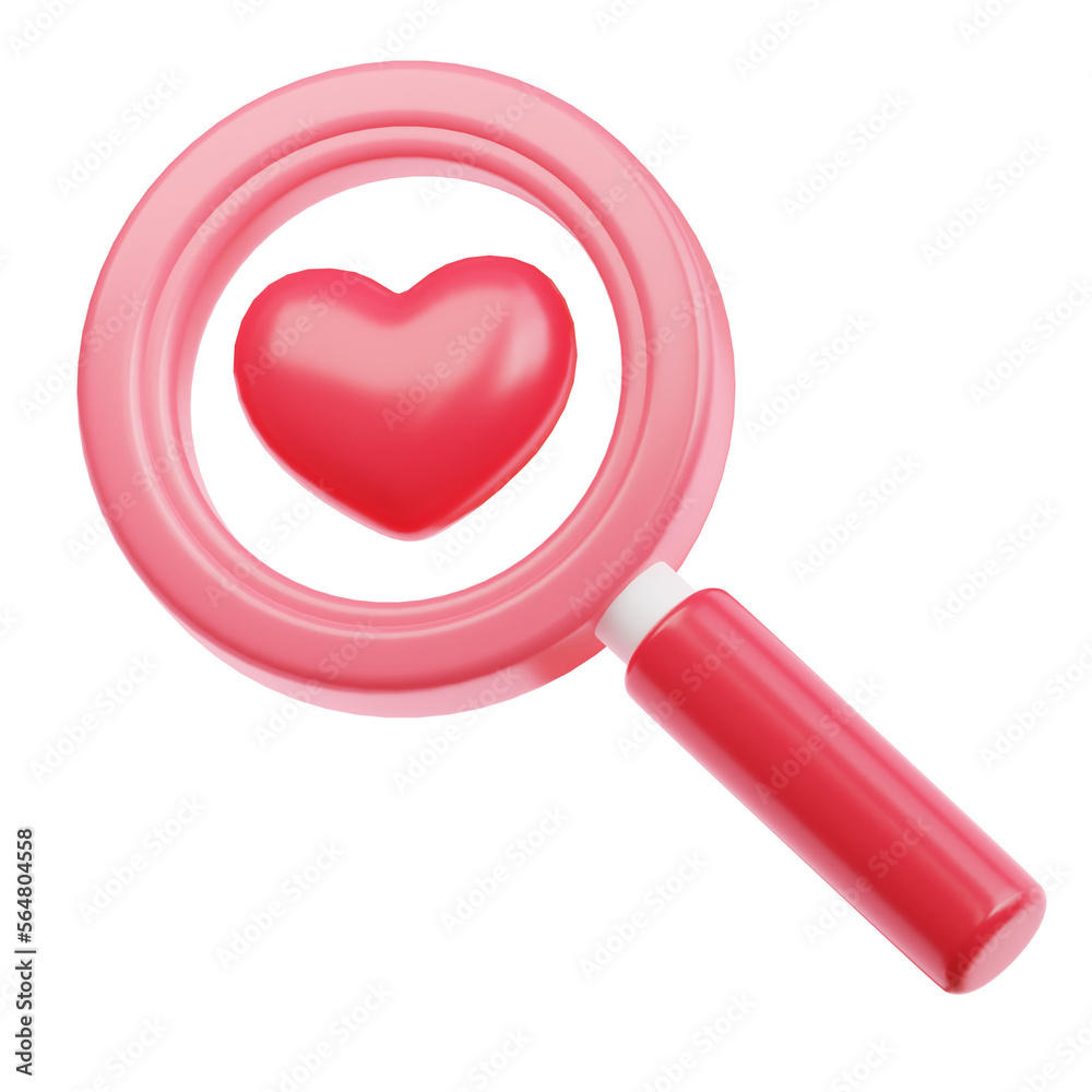 magnifying glass heart 3d illustration magnifying glass heart 3d illustration