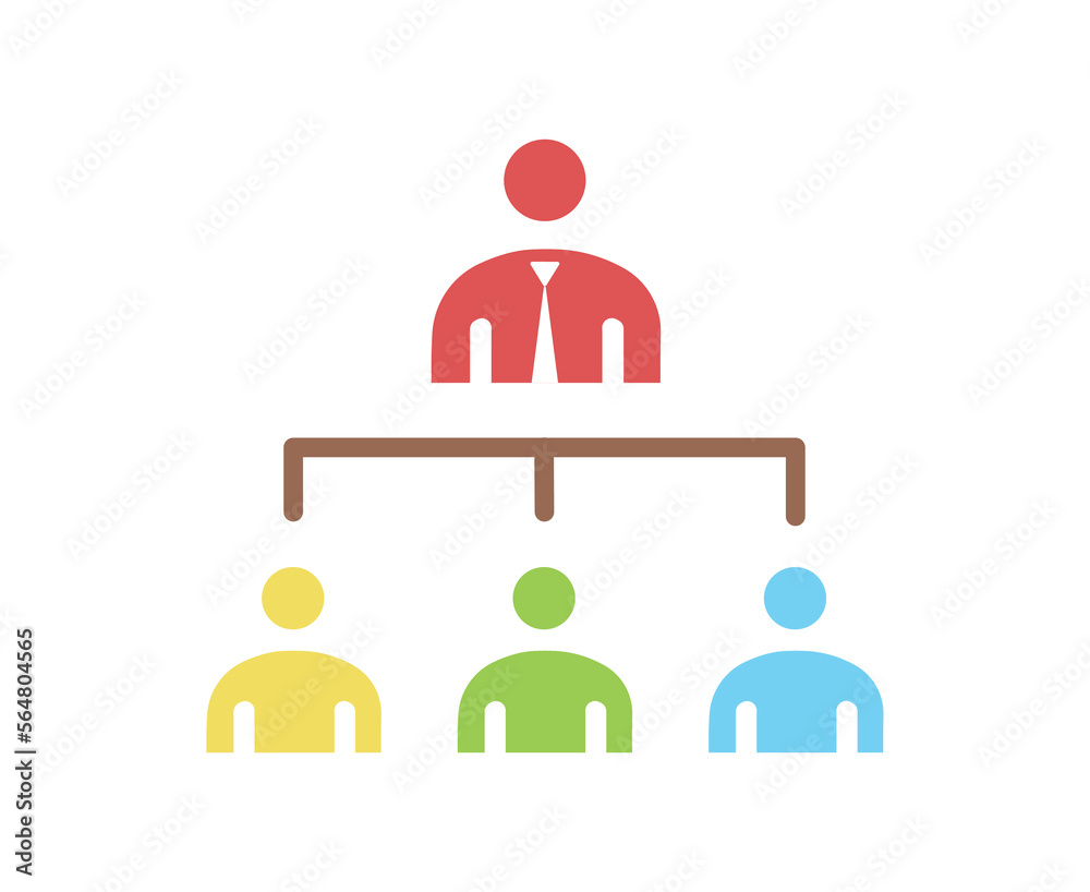 Business structure icon. Boss and subordinates, teamwork, collaboration and cooperation. Sticker for social networks and messengers. Planning and strategy concept. Cartoon flat vector illustration Business structure icon. Boss and subordinates, teamwork, collaboration and cooperation. Sticker for social networks and messengers. Planning and strategy concept. Cartoon flat vector illustration