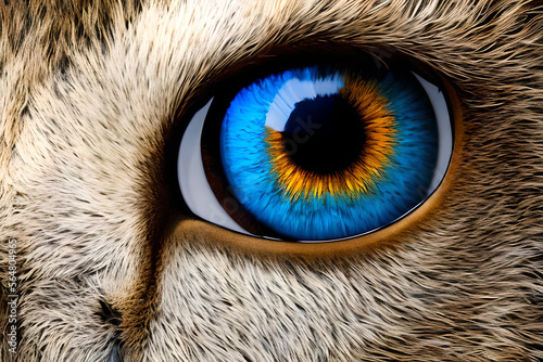 Close up of the eye of a Lion, bright blue and yellow