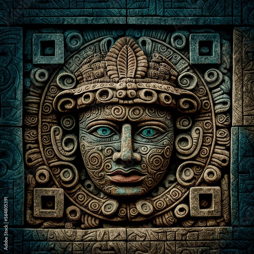 illustration, mayan stone carving, AI generated image