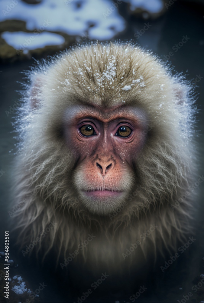 Fototapeta premium illustration, macaque monkey bathing in onse, japan hot springs,image generated by AI