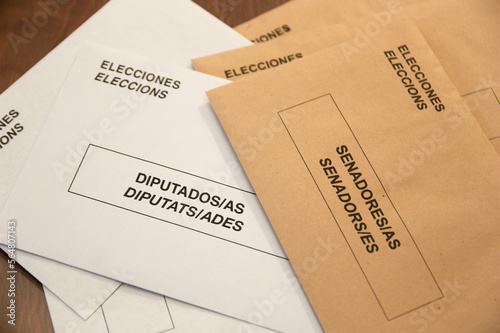 Close-up of some electoral envelopes for voting at the general courts of the Kingdom of Spain