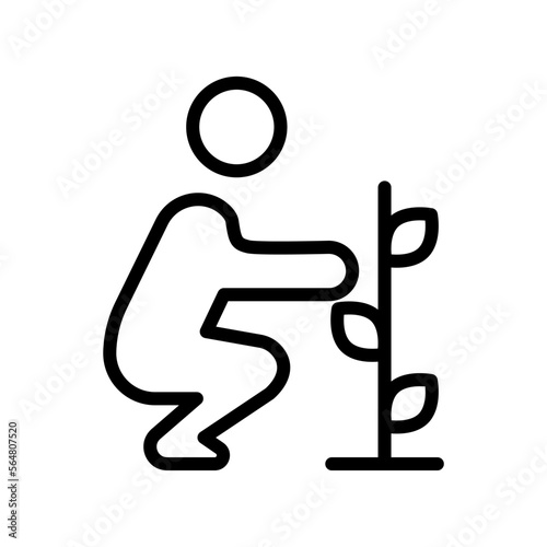 Icono de persona sembrando un árbol. Sostenibilidad y cuidado del medio ambiente. Ilustración vectorial