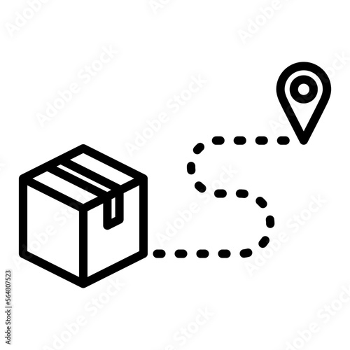 Icono de ruta de entrega del paquete con símbolo de ubicación. Ilustración vectorial