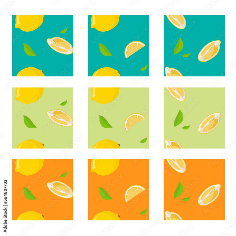 seamless pattern set of fresh lemons