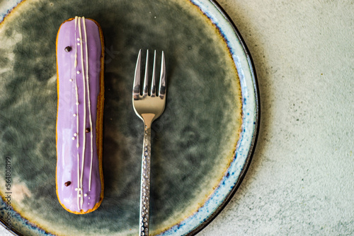 French dessert eclair with lavender