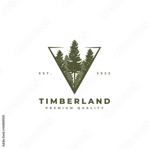 Green wild pine trees logo vector illustration design template, vector illustration for evergreen logo, timberland evergreen pine tree logo