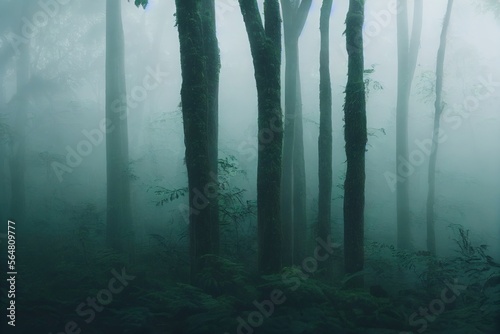 A photo of a foggy rainforest  showcasing the unique natural beauty and atmosphere of this environment.