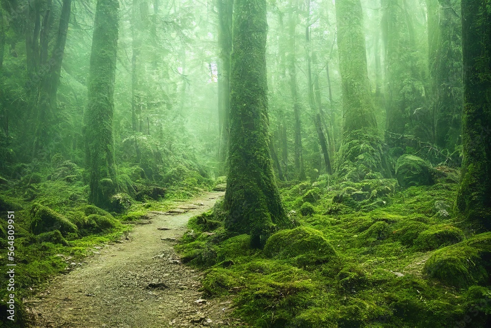 Fototapeta premium A photo of a hiking trail in the forest, showcasing the natural beauty and tranquility of the area.