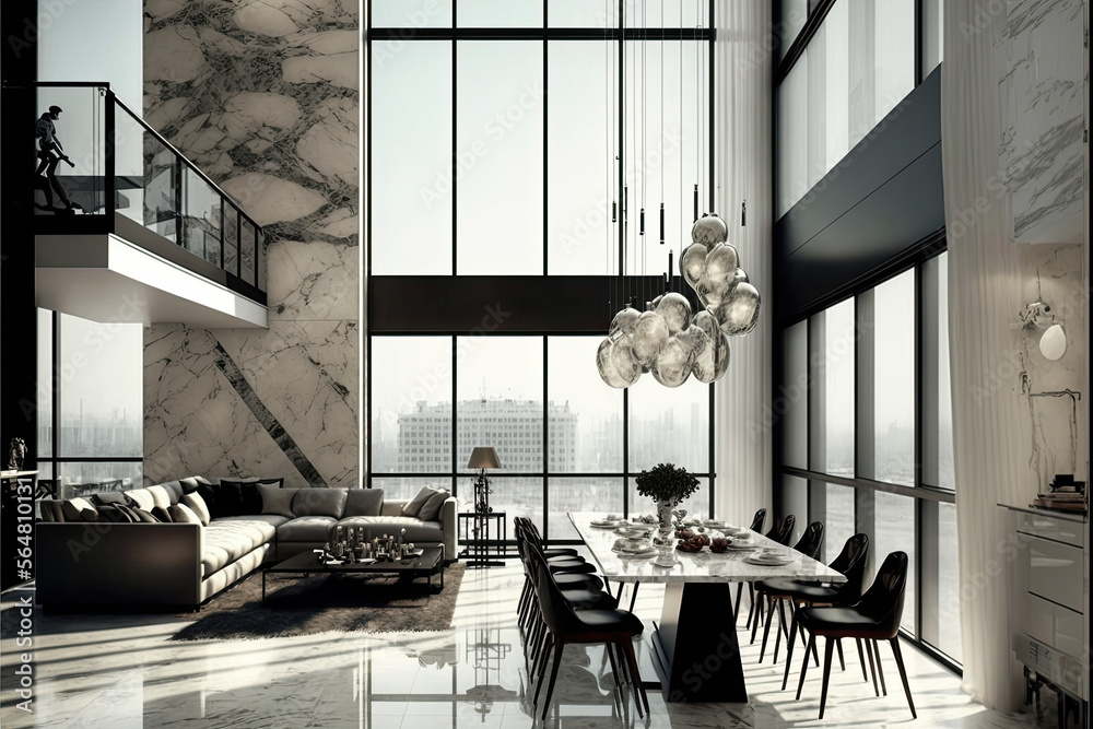 Image showcasing Lavish fancy apartment interior, marble floor, High ceilings, High ...