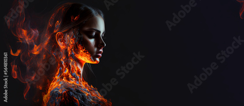 Fire element woman goddess fantasy human representation. Generative AI model