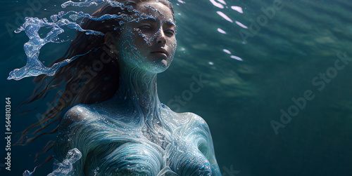 Water element woman goddess fantasy human representation. Generative AI model