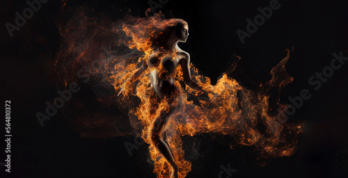 Fire element woman goddess fantasy human representation. Generative AI model