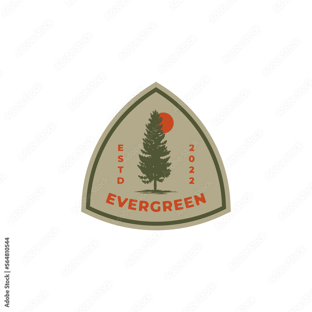 Evergreen emblem logo vector illustration design template, badge of pine tree logo design 