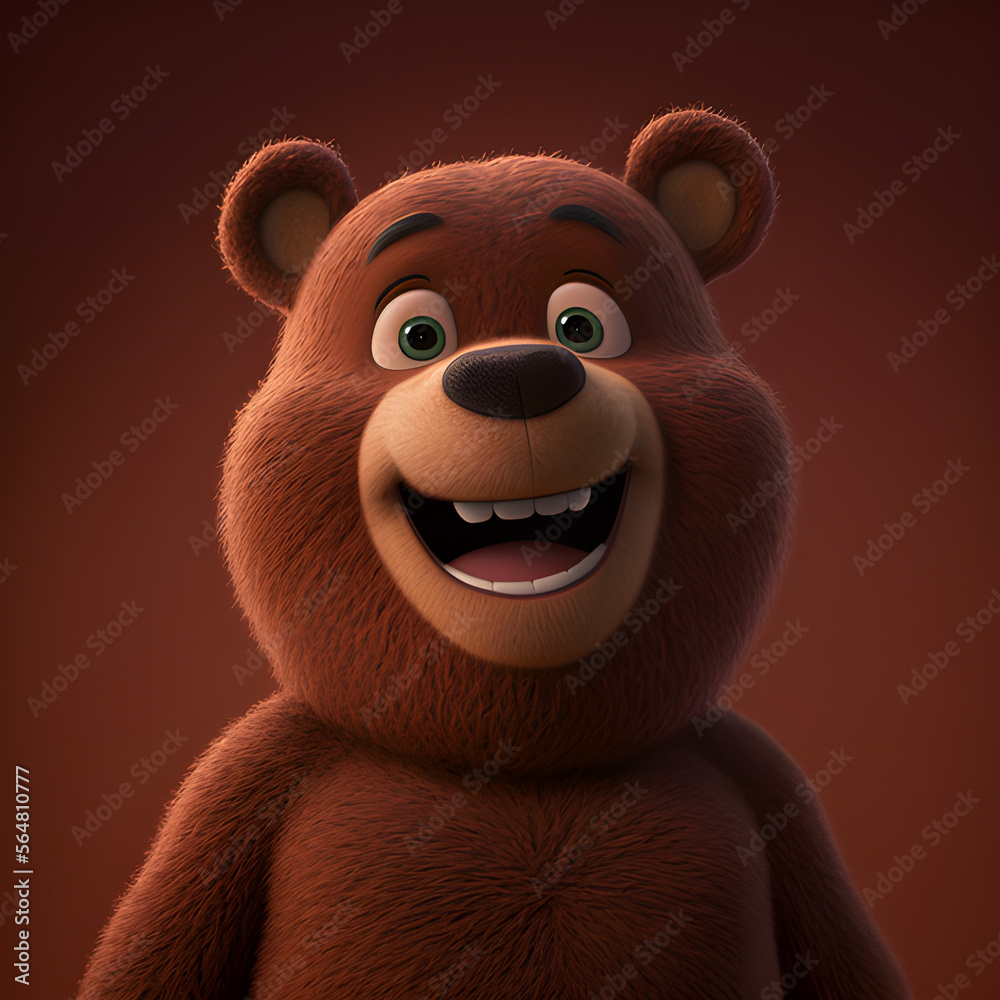 Smiling bear cartoon drawing made with generative AI