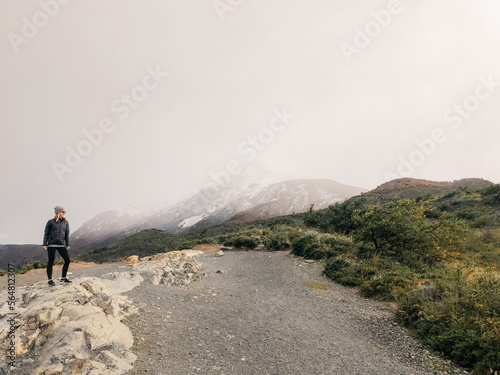 woman tourist walking in the mountains