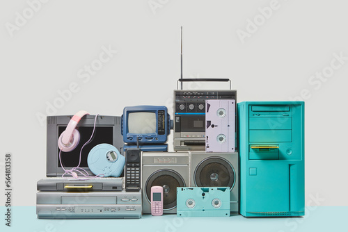 Selection of retro devices of 90s. photo