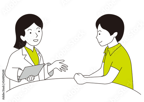 男性に説明をしている白衣の女性
