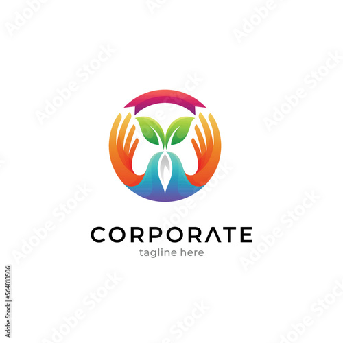 Hand and leaf logo vector template