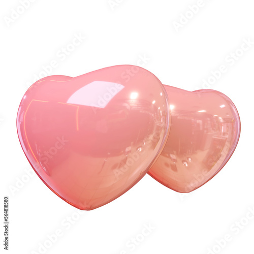 Pink color heart shape, 3d render transparent background