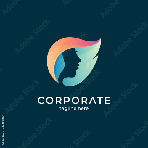 Gradient logo template of leaf and women head