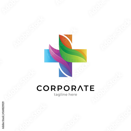 Free Download Medical logo template with cross and colorful leaves - GFXLoad
