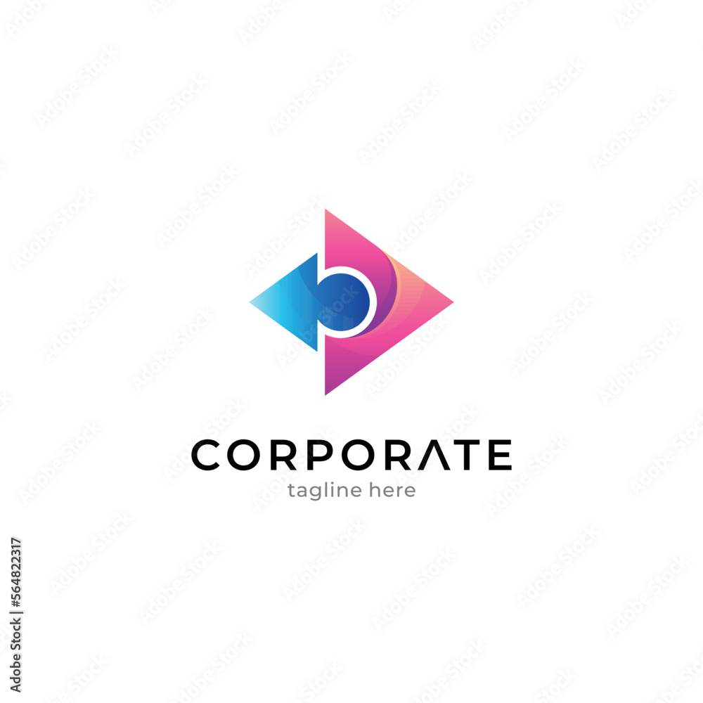 Media play and puzzle piece, creative logo concept with gradient color style Media play and puzzle piece, creative logo concept with gradient color style
