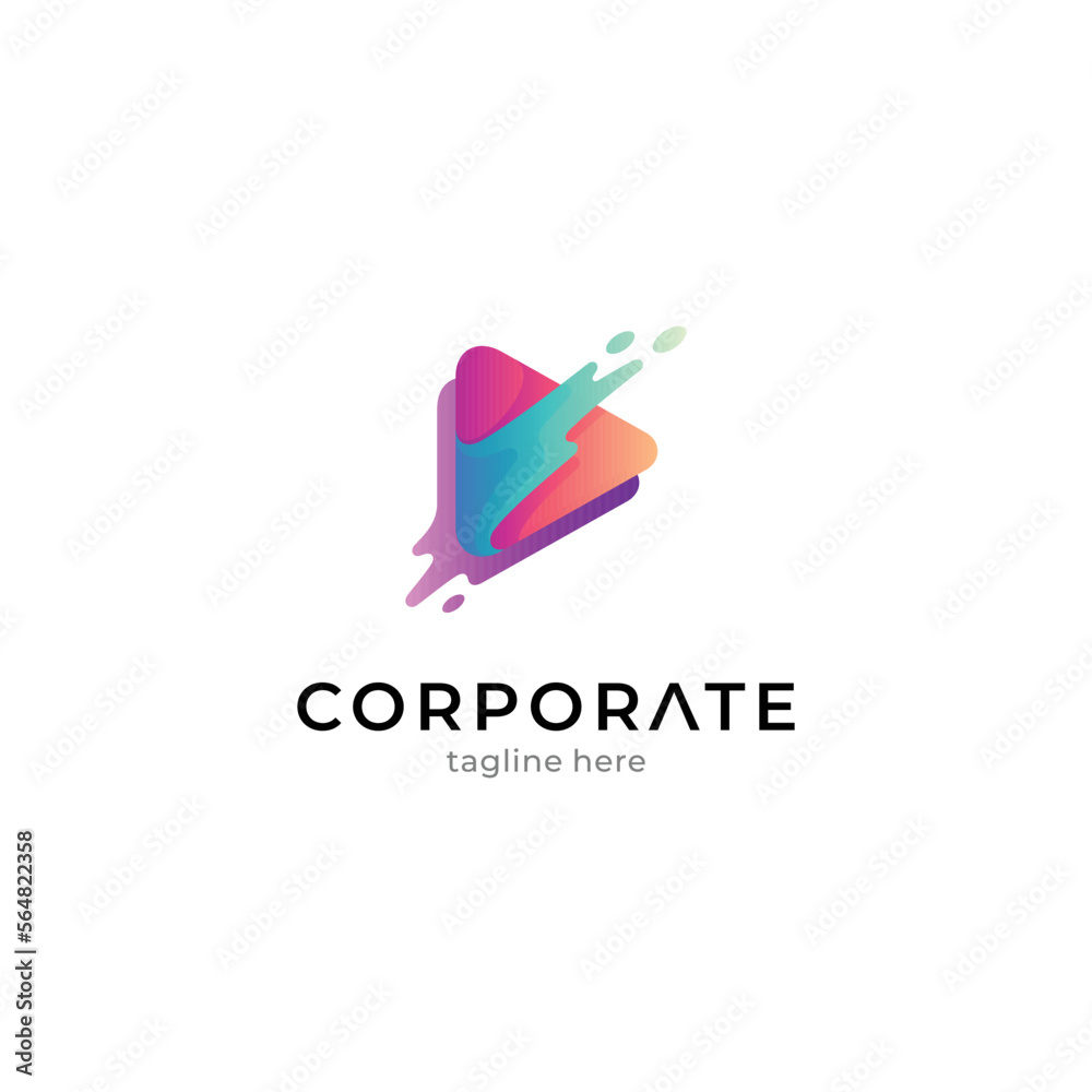 Media play and water splash combination logo concept with colorful gradient style Media play and water splash combination logo concept with colorful gradient style