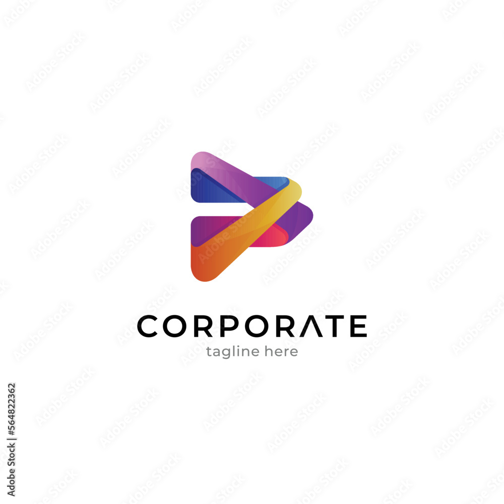 Ribbon media play logo concept with colorful gradient style Ribbon media play logo concept with colorful gradient style
