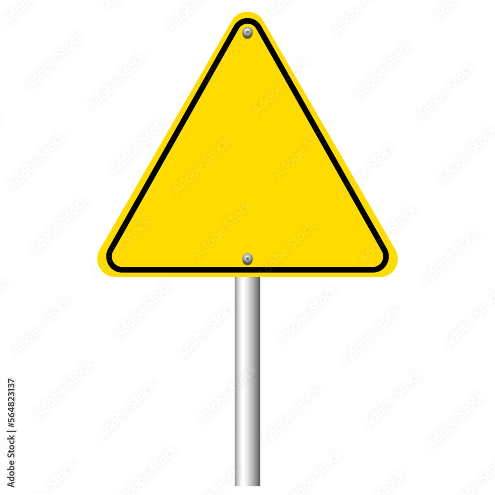 Blank triangle shaped yellow road sign on white background Blank triangle shaped yellow road sign on white background