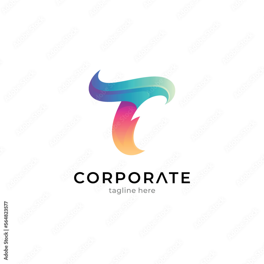 Letter T and fire creative gradient logo template Letter T and fire creative gradient logo template