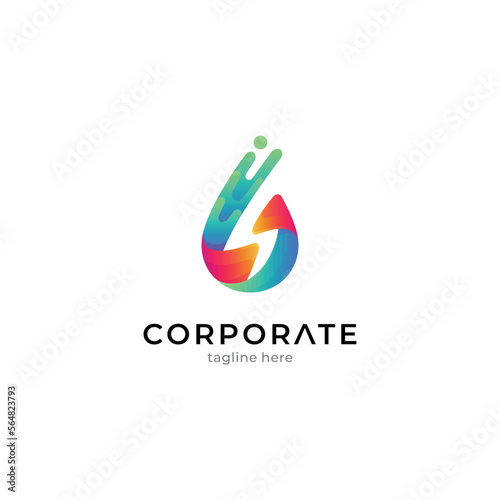 Logo template of water combination thunder with gradient colors