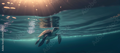 Turtle in the ocean, photography of a Turtle swimming in the sea, Generative AI