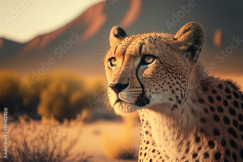 Cheetah close-up, photography of a cheetah in africa. Generative AI photo