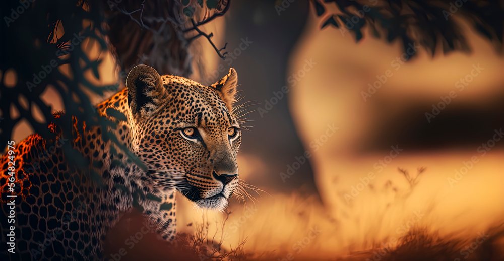 Leopard in africa. Generative AI - obrazy, fototapety, plakaty 