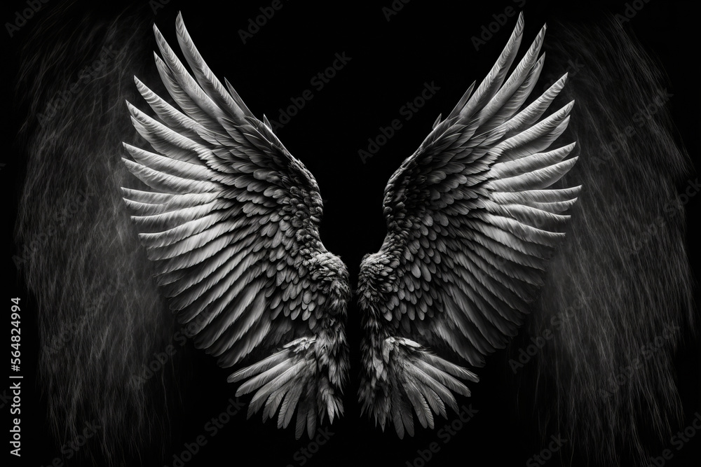 Obraz premium Photoshop overlays set to screen angel wings on a black background drag and drop angel wings with black background for adobe composites. ornate, beautiful, intricate, wings
