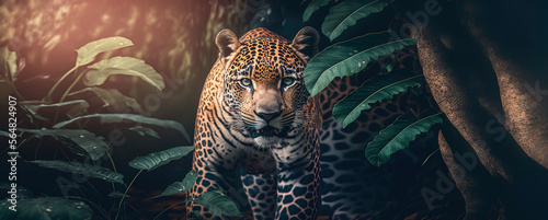 Jaguar in the jungle. photography of a jaguar in a jungle. Generative AI photo