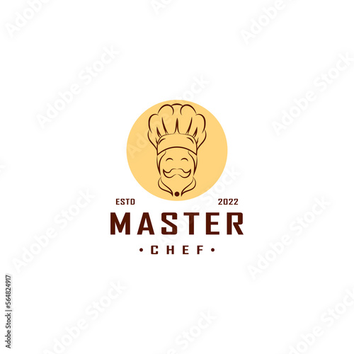hand drawn mustache with face and chef hat for master chef logo design