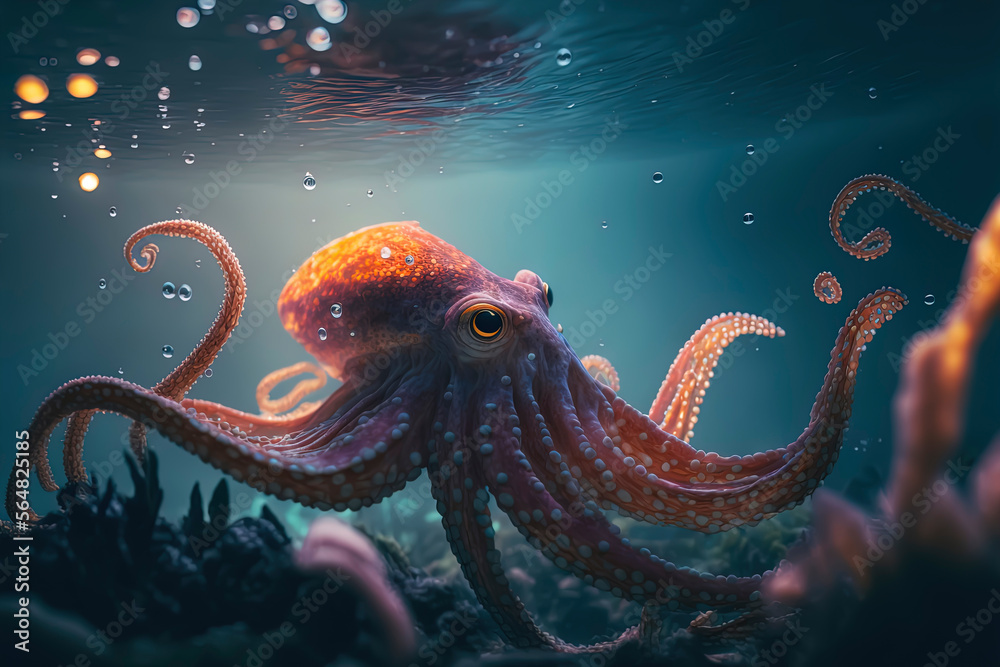 photography of a octopus in the sea. Generative AI photography of a octopus in the sea. Generative AI