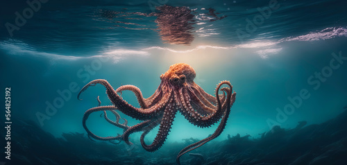 photography of a octopus in the sea. Generative AI
