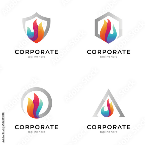 a set of fire logos in various frame shapes