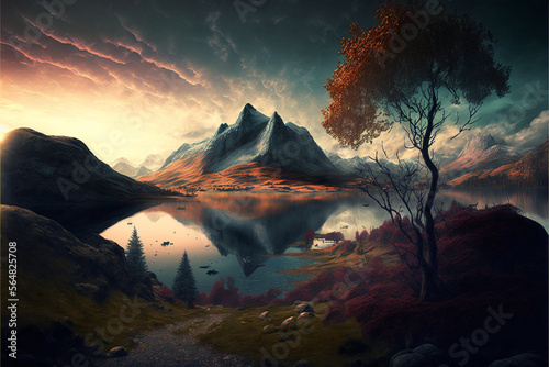 Wonderful landscapes, backgrounds at the edge of reality and dreams, tales and lakes, photoes and scenery of magicmade, balance of wonder and reality, AI generative
