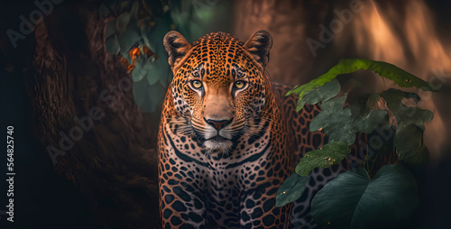 a beautiful photography of a jaguar in a jungle. Generative AI photo