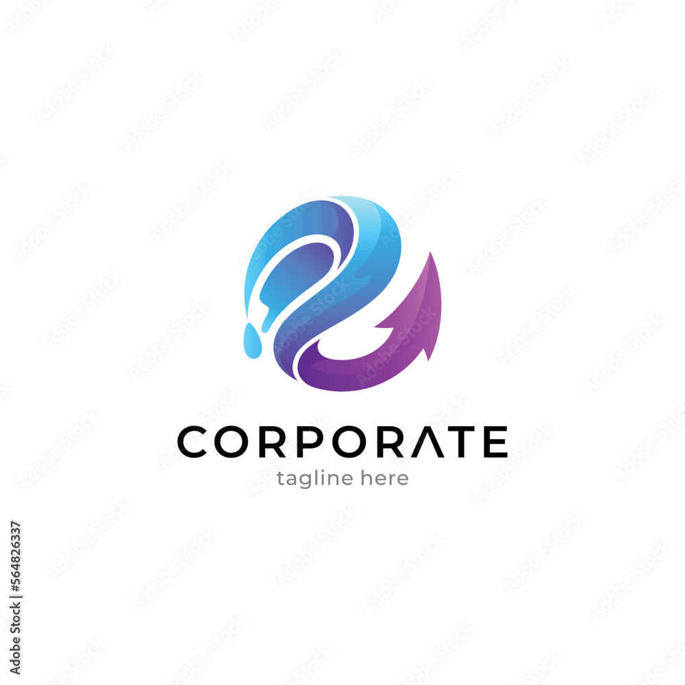 logo concept of letter e with wave and arrow logo concept of letter e with wave and arrow