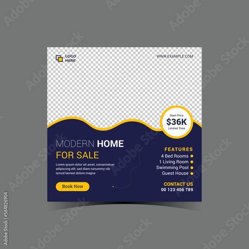Real estate house sale property social media post, modern Real Estate social media post, easily editable, colorful, and square elegant design template.