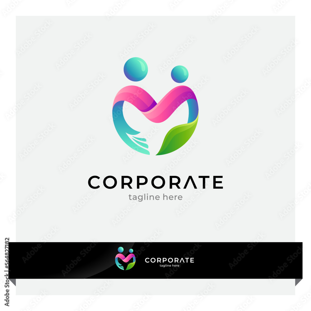 parent and child logo with a leaf, family care logo parent and child logo with a leaf, family care logo