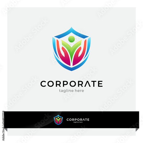 Free Download people logo with hands in shield shape - GFXLoad