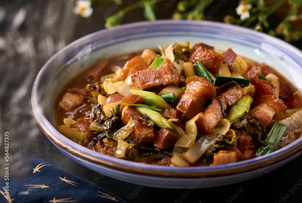 Delicious Chinese food, fried pork with pickled cabbage Delicious Chinese food, fried pork with pickled cabbage